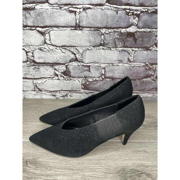 Free People Black Suede Glitter Slip On Pointed Toe Heels Women Sz 39EU/8.5M US - Picture 10 of 16